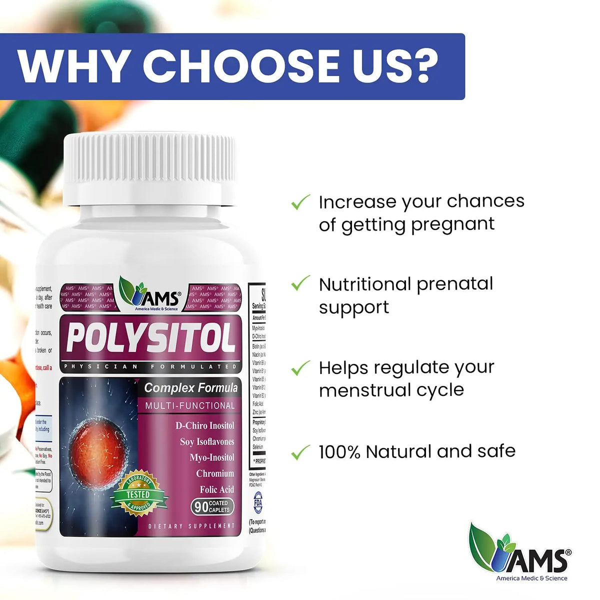 AMS Polysitol Caplet, Fertility Supplement For Women, Pack of 90's AMS