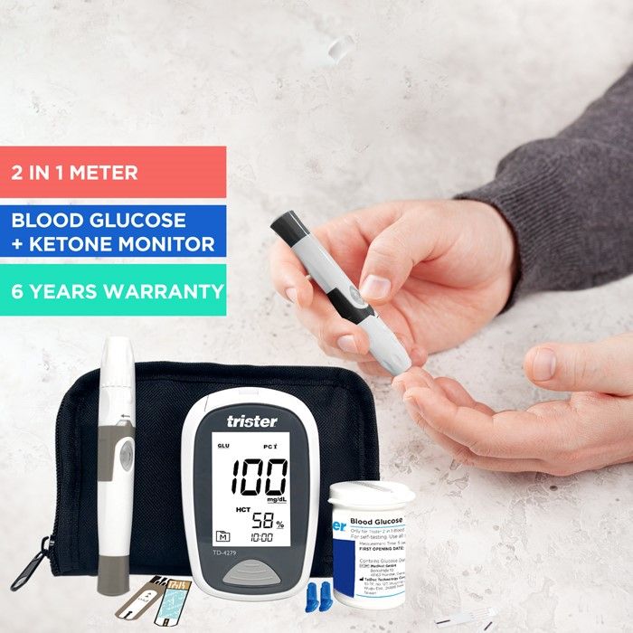 Trister 2 In 1 Blood Glucose + B -Ketone Monitoring System Model-TS 021BGK Trister