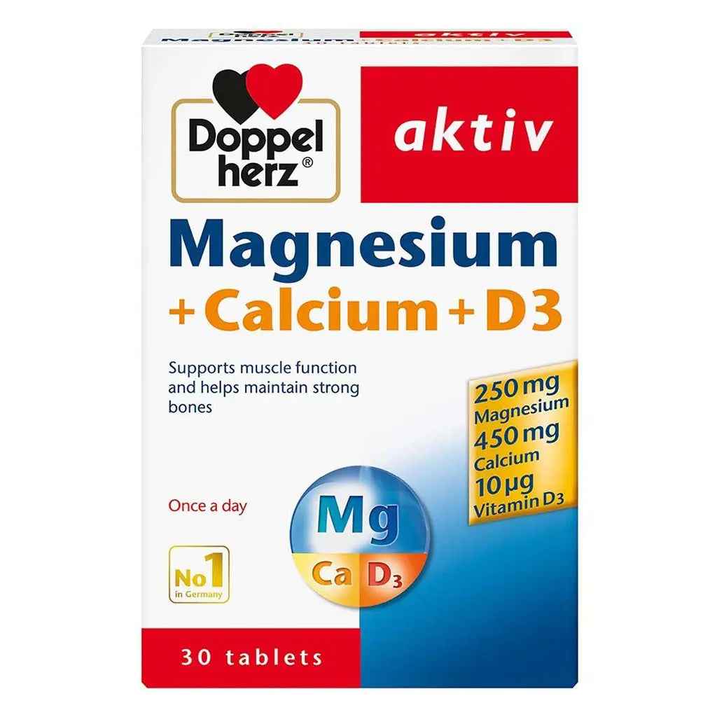 Doppelherz aktiv magnesium + calcium + vitamin d3 tablets for muscle & bone support, pack of 30's