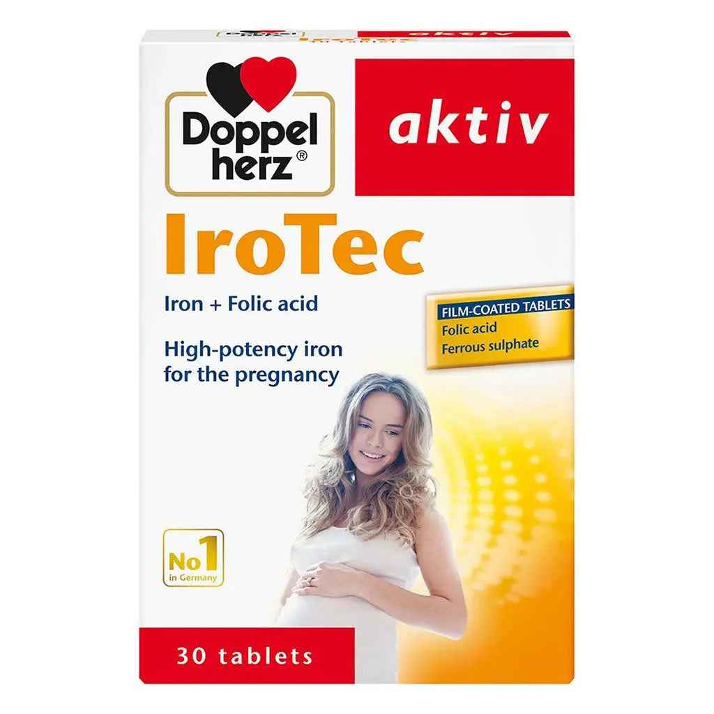 Doppelherz aktiv irotec iron + folic acid tablets for pregnancy support, pack of 30's