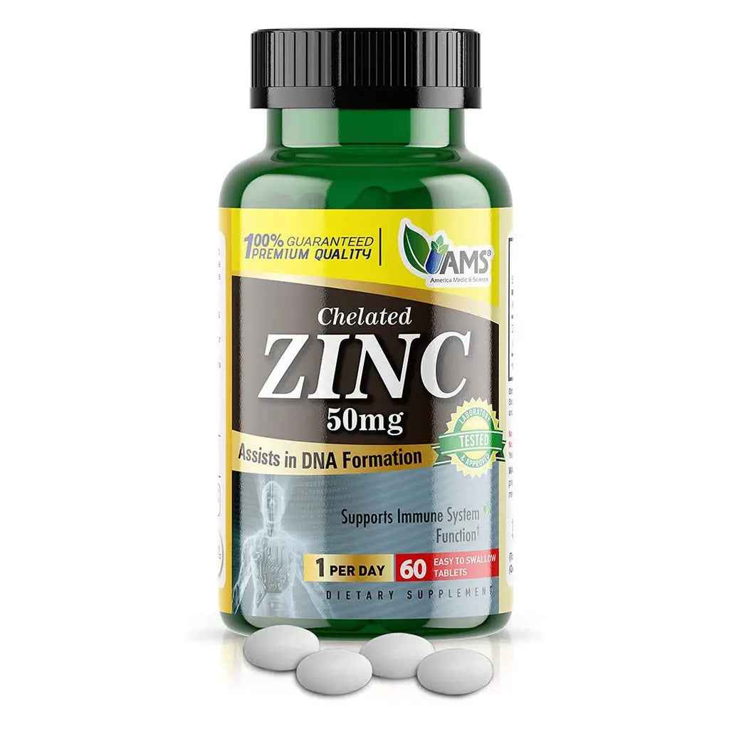 Ams chelated zinc 50 mg tablets for immunity support, pack of 60's
