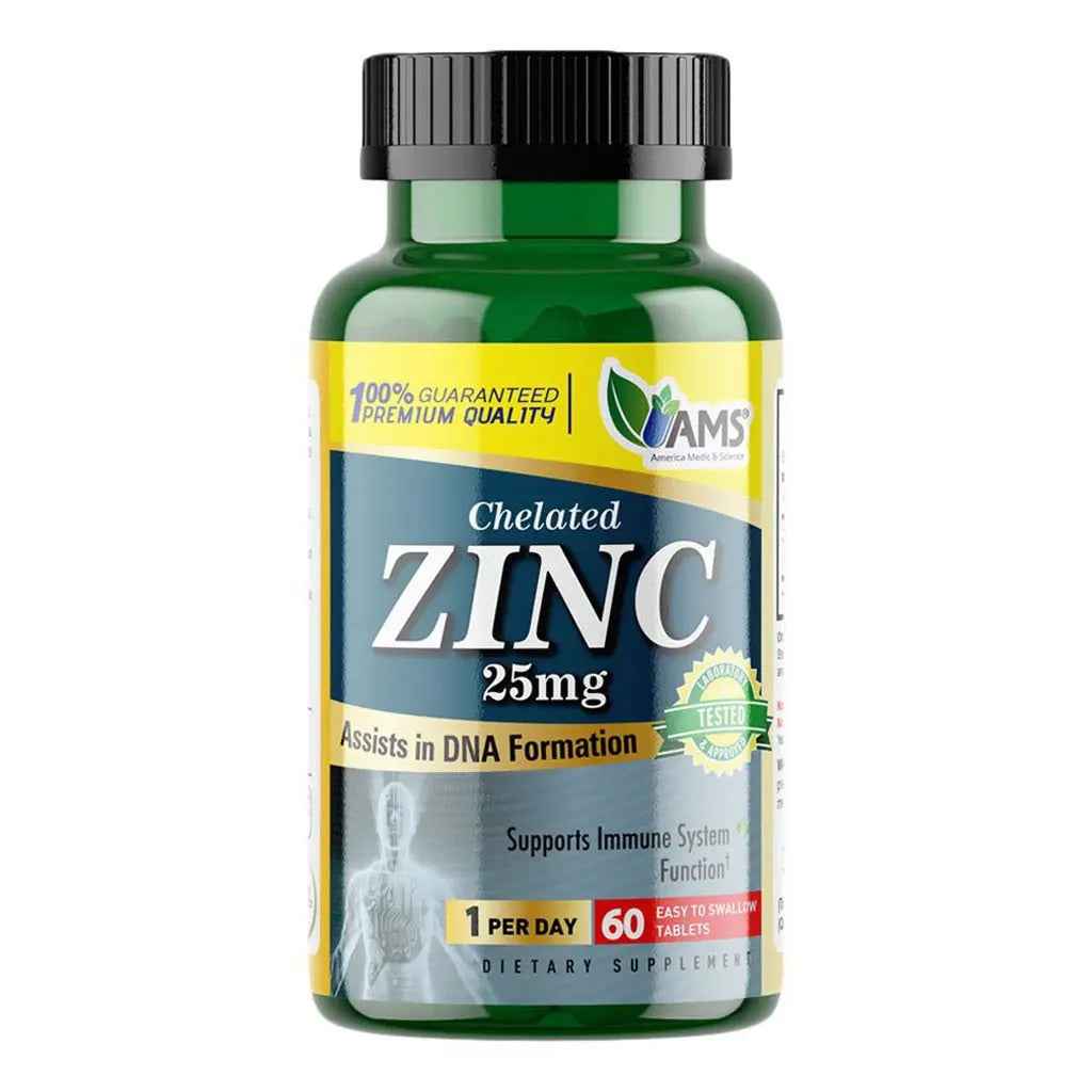 Ams chelated zinc 25 mg tablets for immunity support, pack of 60's