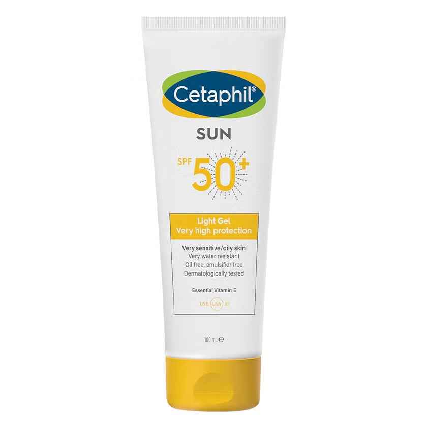 Cetaphil sun spf 50+ very high protection light gel, moisturizer sunscreen for face & body with very sensitive/oily skin - 100ml