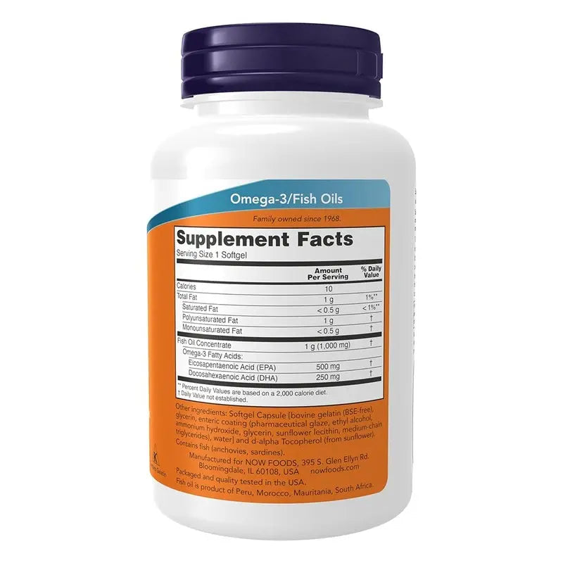 Now Ultra Omega 3 1000mg - 500mg EPA + 250mg DHA Fish Oil Supplement Softgels, Pack of 90's Now