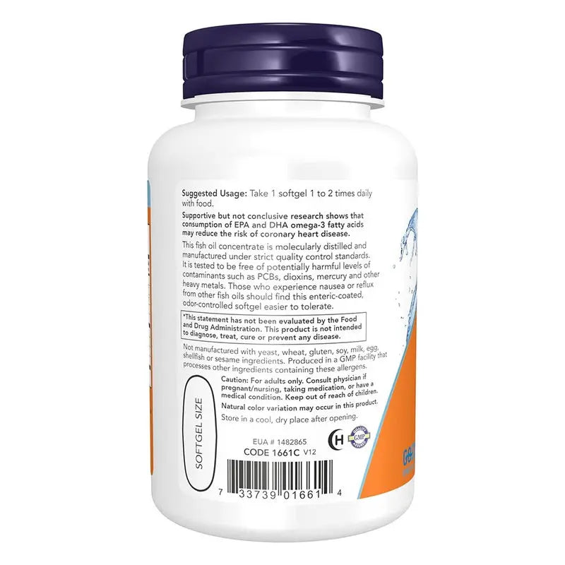 Now Ultra Omega 3 1000mg - 500mg EPA + 250mg DHA Fish Oil Supplement Softgels, Pack of 90's Now