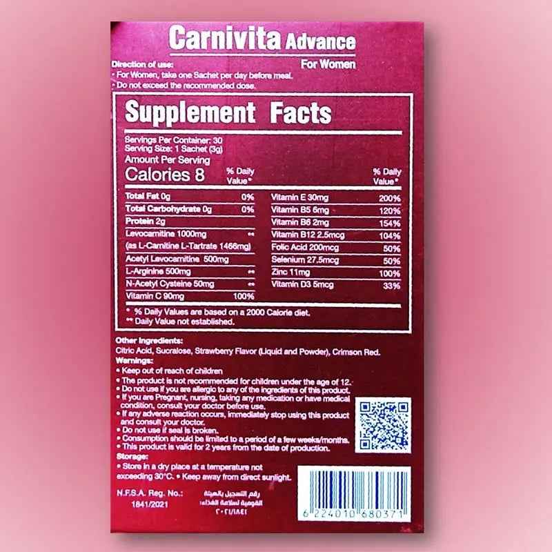 Eva pharma carnivita advance for women – l-carnitine & antioxidant sachets (pack of 30)