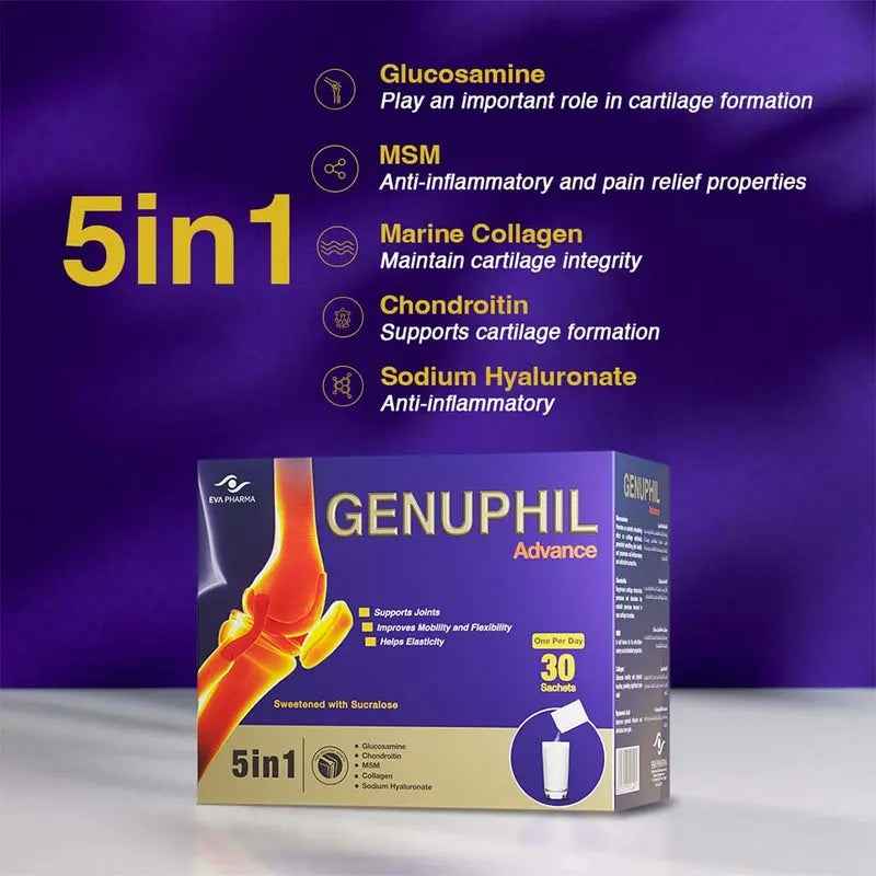 Eva pharma genuphil advance 5-in-1 joint support powder sachets – pack of 30