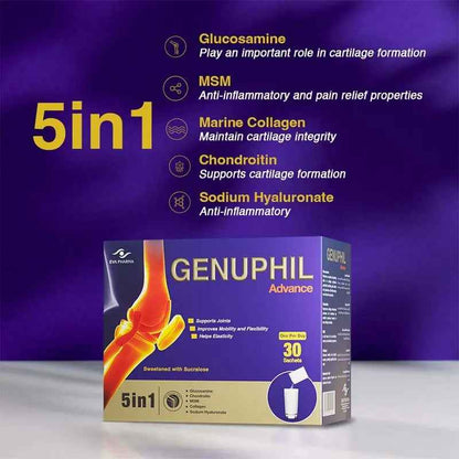 Eva pharma genuphil advance 5-in-1 joint support powder sachets – pack of 30
