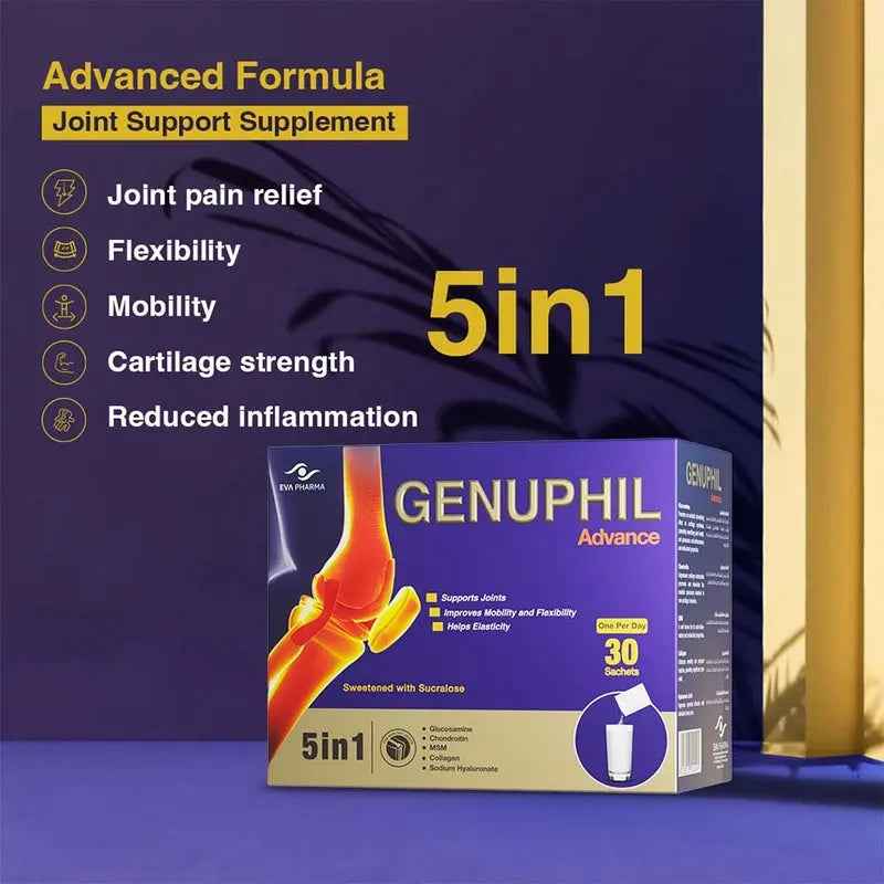 Eva pharma genuphil advance 5-in-1 joint support powder sachets – pack of 30