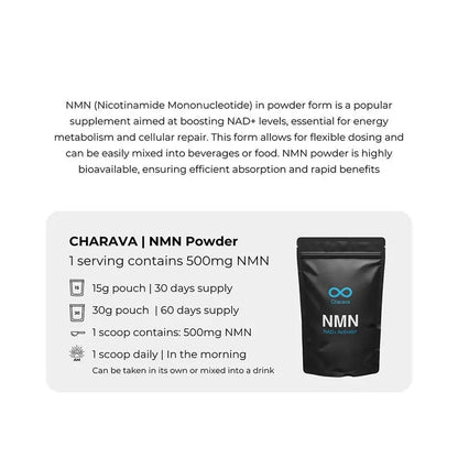 Charava NMN Antiaging Supplement NAD+ Activator Powder 30g - 60 Servings Charava