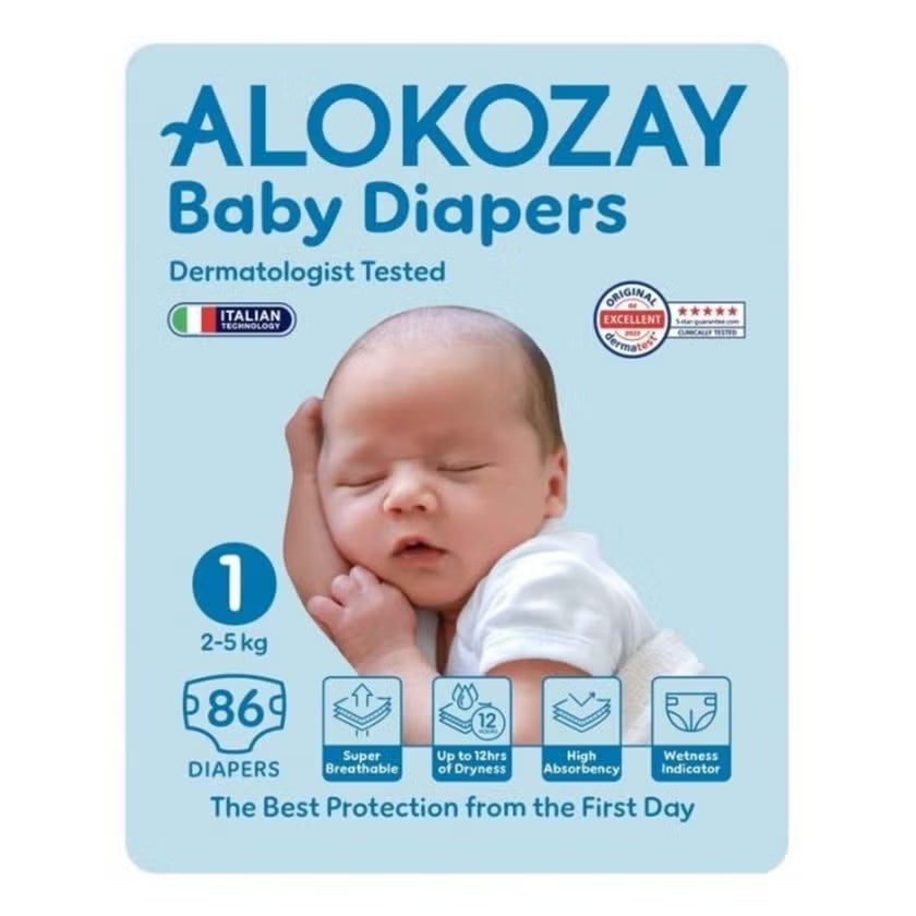 Alokozay Baby Diapers Size 1, 2-5kg, Pack of 86's Alokozay