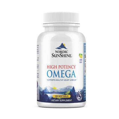 Nordic Sunshine High Potency Omega-3 1280mg - Heart, Brain, Joint & Skin Support, Triple Strength - 100 Softgels Nordic Sunshine