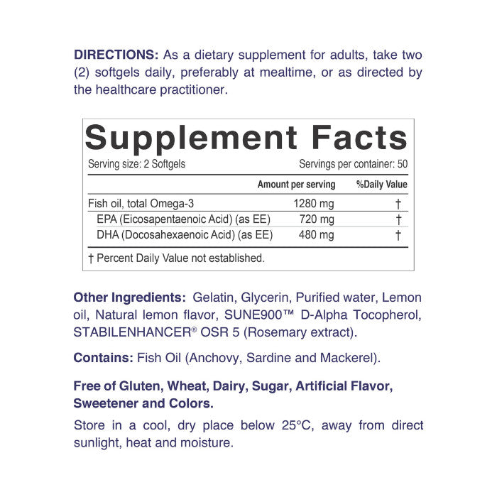 Nordic Sunshine High Potency Omega-3 1280mg - Heart, Brain, Joint & Skin Support, Triple Strength - 100 Softgels Nordic Sunshine