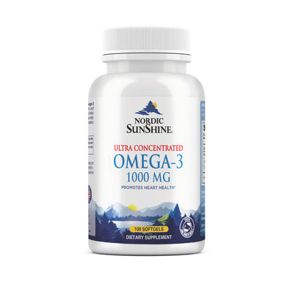 Nordic Sunshine Ultra Concentrated Omega-3 1000mg with Vitamin E, Heart, Brain & Immunity Support – 100 Softgels Nordic Sunshine