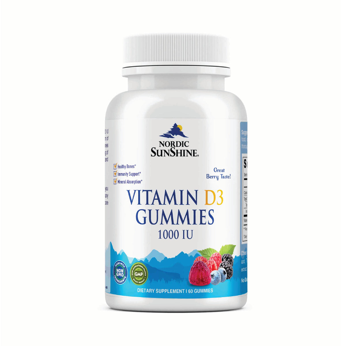 Nordic Sunshine Vitamin D3 1000 IU Gummies – Bone Strength, Immune Support & Gelatin-Free Formula – 60’s Nordic Sunshine