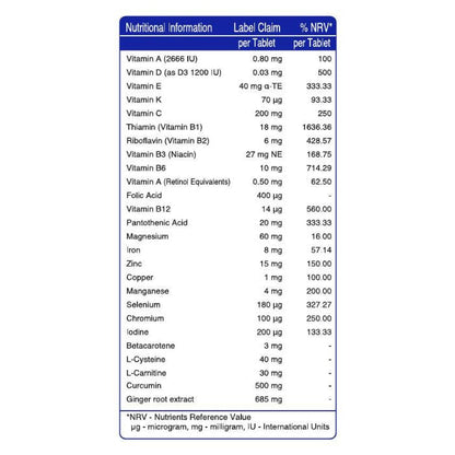 Vital Healthcare Immuno Vital, Vitamins, Zinc and Antioxidants - 30 Tablets Vital Healthcare