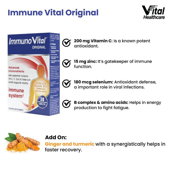 Vital Healthcare Immuno Vital, Vitamins, Zinc and Antioxidants - 30 Tablets Vital Healthcare
