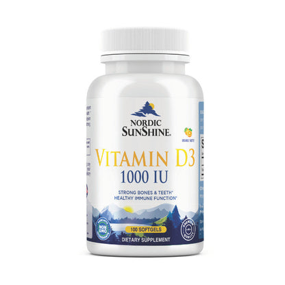 Nordic Sunshine Vitamin D3 1000 IU, Immune, Bone & Mood Support for Healthy Calcium Absorption – 100 Softgels Nordic Sunshine