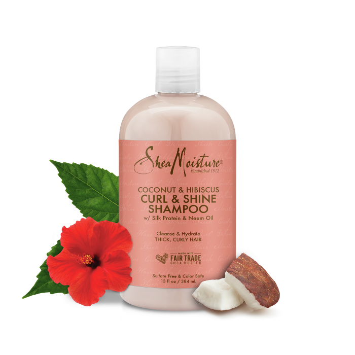 Shea Moisture Coconut and Hibiscus Curl & Shine Shampoo Sulphate Free Cleanser for Curly and Thick Hair 384ml Shea Moisture