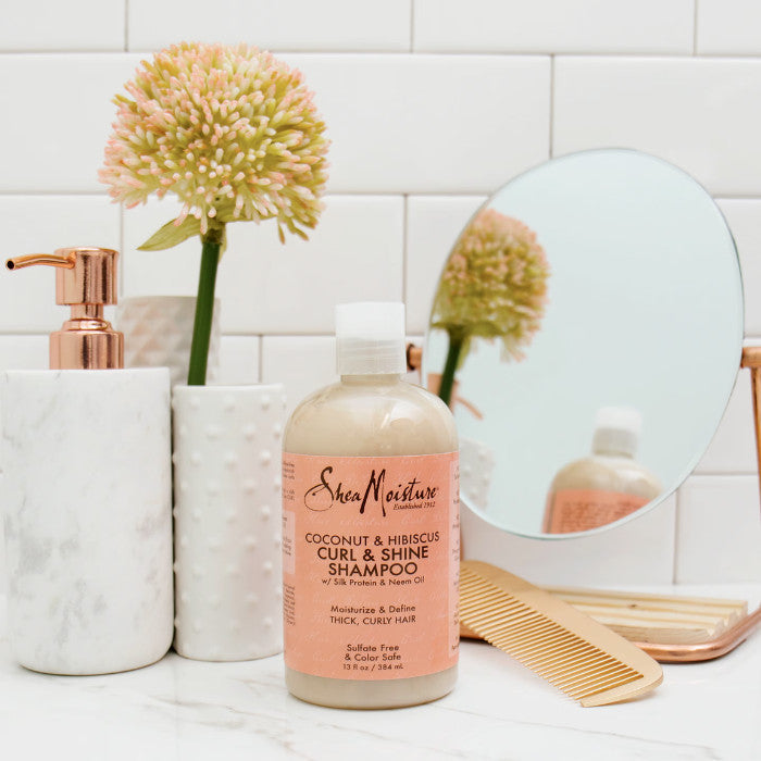 Shea Moisture Coconut and Hibiscus Curl & Shine Shampoo Sulphate Free Cleanser for Curly and Thick Hair 384ml Shea Moisture