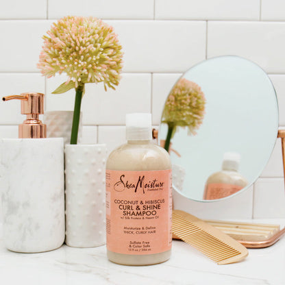 Shea Moisture Coconut and Hibiscus Curl & Shine Shampoo Sulphate Free Cleanser for Curly and Thick Hair 384ml Shea Moisture