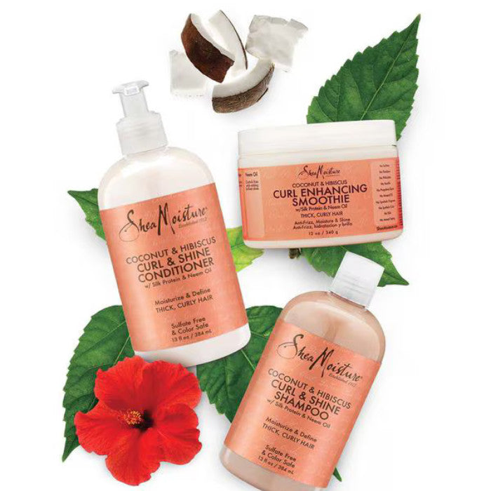 Shea Moisture Coconut and Hibiscus Curl & Shine Shampoo Sulphate Free Cleanser for Curly and Thick Hair 384ml Shea Moisture