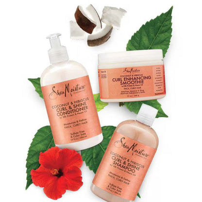 Shea Moisture Coconut and Hibiscus Curl & Shine Shampoo Sulphate Free Cleanser for Curly and Thick Hair 384ml Shea Moisture