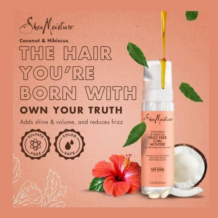 Shea Moisture Coconut and Hibiscus Frizz Curl Mousse Lightweight Anti-Frizz Formula 222ml Shea Moisture