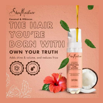 Shea Moisture Coconut and Hibiscus Frizz Curl Mousse Lightweight Anti-Frizz Formula 222ml Shea Moisture