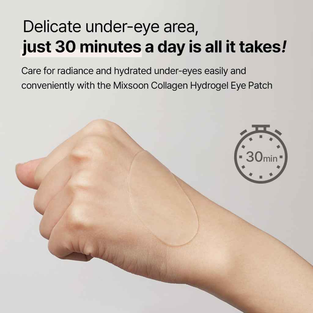 Mixsoon Collagen Hydrogel Eye Patch 84g, Hydrating, Firming, and Wrinkle-Care Patches with Peptides - 30 Pairs