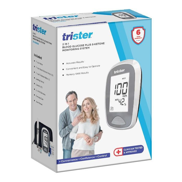 Trister 2 In 1 Blood Glucose + B -Ketone Monitoring System Model-TS 021BGK Trister