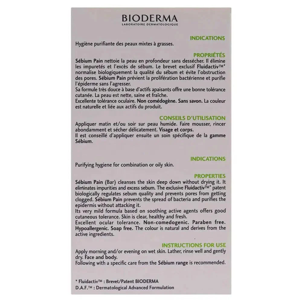 Bioderma Sebium Pain Purifying Cleansing Bar Combination To Oily Skin 100gm Bioderma