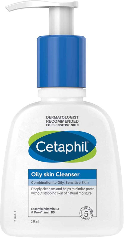 Cetaphil oily skin cleanser, foaming face & body wash with combination to oily and sensitive skin - 236ml