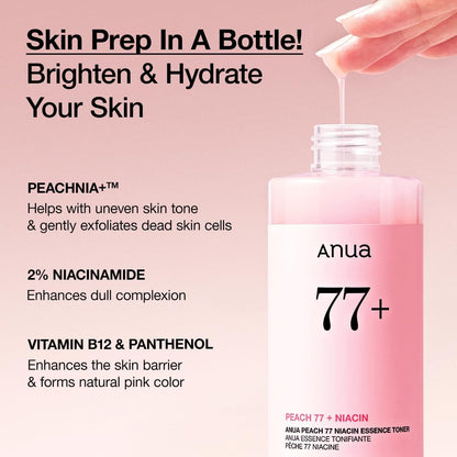 Anua Peach 77% Niacin Essence Facial Toner For Radiant & Plumping Skin 250ml Anua