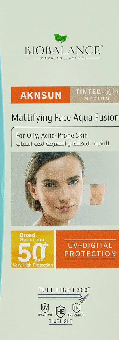 Bio Balance Aknsun Mattifying Face Aqua Fusion (SPF50+) Tinted Medium – For Oily & Acne-Prone Skin – 40ml Bio Balance