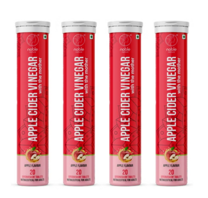 Apple Cider Vinegar Tablets - 80 Effervescent Tablets | Pomegranate Extract, Vitamin C, B6 & B12 | Weight Management, Improves Gut Health, Enhances Metabolism | Pack of 4 x 20 Tablets | noble nature