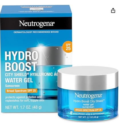 Neutrogena Hydro Boost City Shield Water Gel with Hydrating Hyaluronic Acid, Facial Moisturizer with Broad Spectrum SPF 25 Sunscreen, Oil-Free, Alcohol-Free, Non-Comedogenic, 1.7 oz Neutrogena