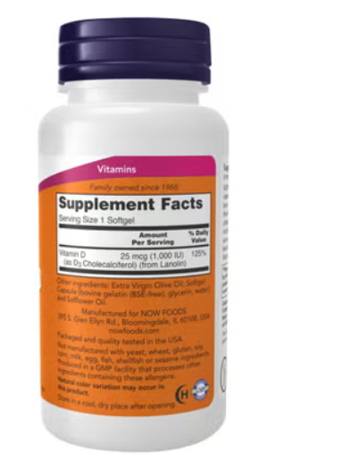 Now Vitamin D3 1000IU – 180 Softgels