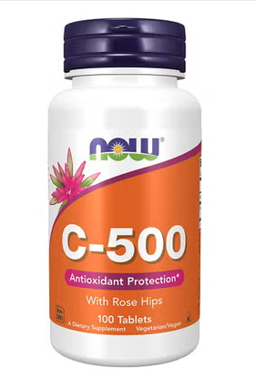 Now C-500 Vitamin C With Rose Hips Tablets For Antioxidant Support, Pack of 100's NOW