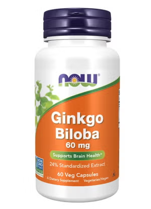 Now Ginkgo Biloba 60mg Vegetarian Capsules For Brain Health, Pack of 60's NOW
