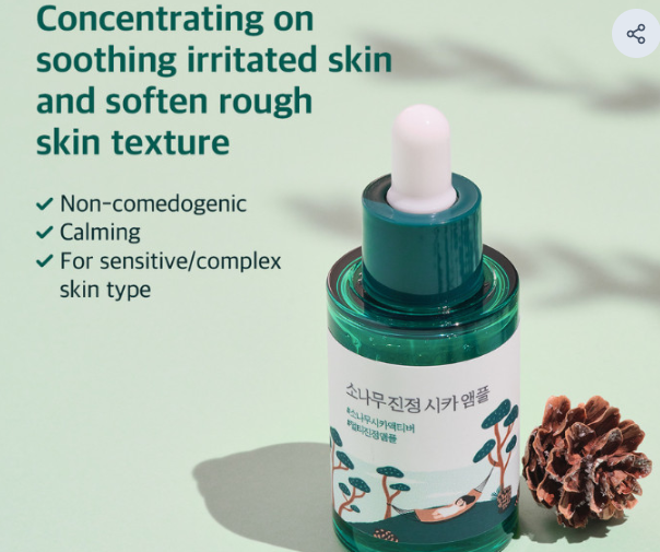 Round Lab Pine Calming Cica Ampoule - Soothing Serum with Cica & Pine Leaf Extract for Redness Relief and Skin Barrier Repair 30 ml Round Lab