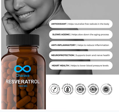 Charava Resveratrol 1000mg Antiaging Supplement Capsules, Pack of 30's Charava