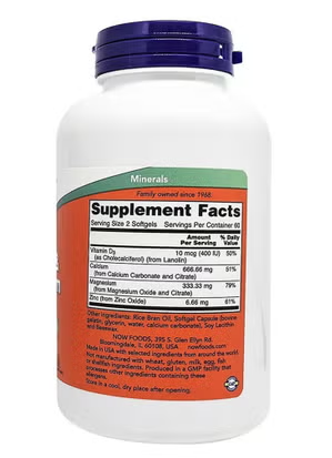 Now Calcium & Magnesium With Vitamin D3 & Zinc Softgel For Bone Health, Pack of 120's NOW