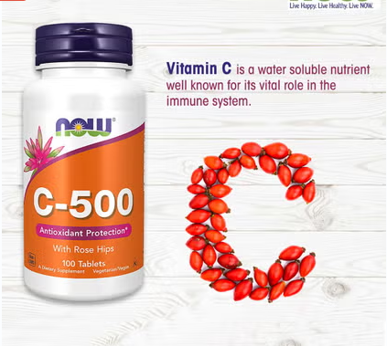 Now C-500 Vitamin C With Rose Hips Tablets For Antioxidant Support, Pack of 100's NOW